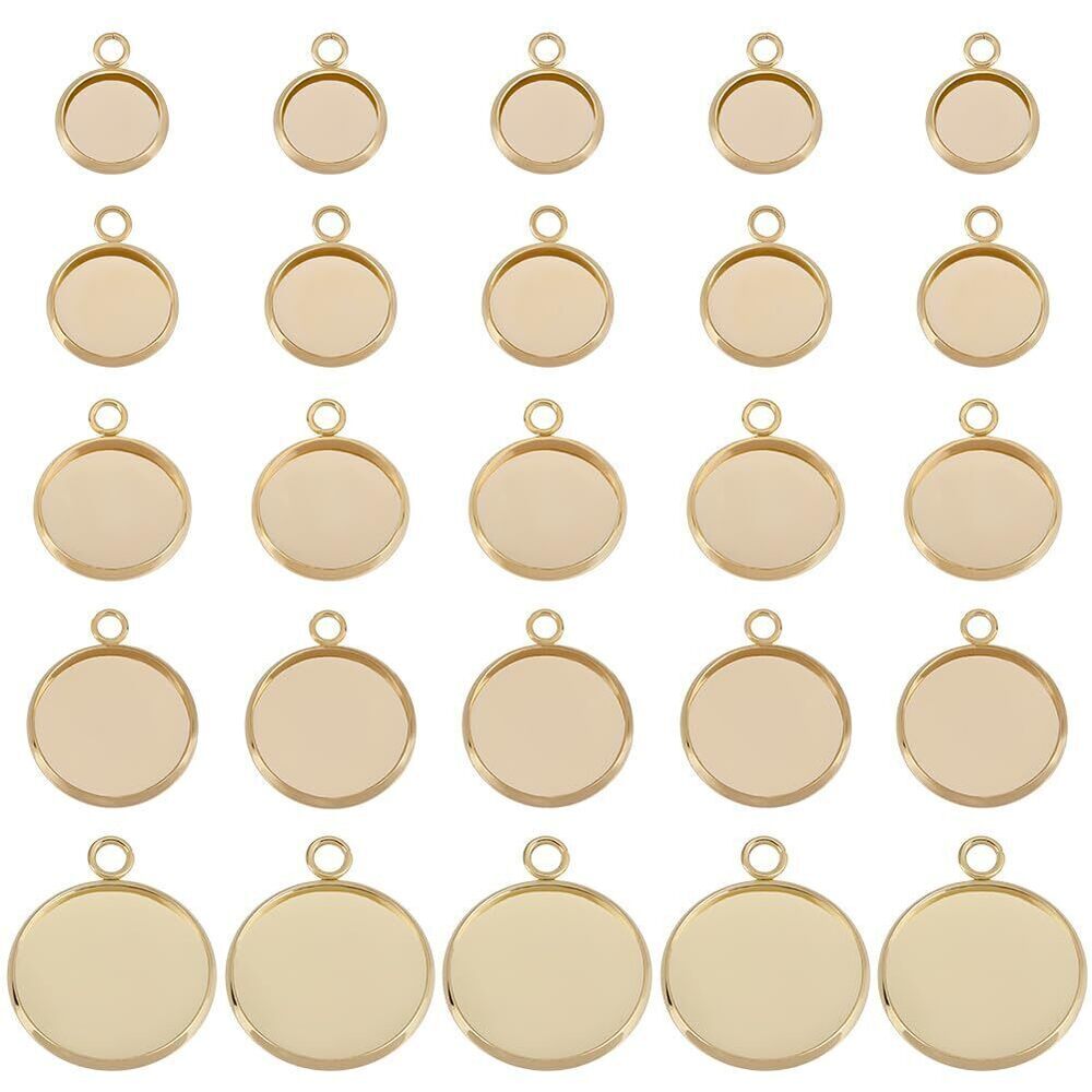 1687 1 Box 40Pcs 24K Gold Plated 304 Stainless Steel Pendant Cabochon